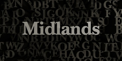 Midlands - Stock image of 3D rendered metallic typeset headline illustration.  Can be used for an online banner ad or a print postcard.