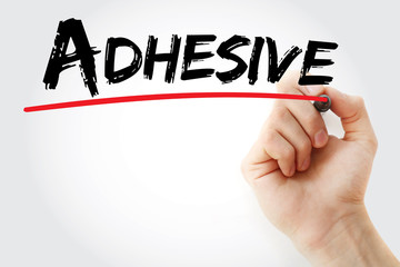 Hand writing Adhesive with marker, concept background
