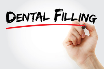 Hand writing Dental filling with marker, concept background