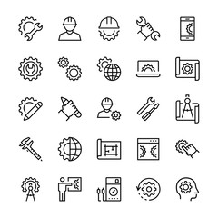 Engineering and manufacturing icon set in thin line style. Vector symbols. - 125487419