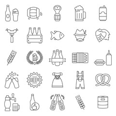 Beer, oktoberfest icon set in thin line style. Vector symbols.