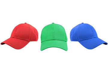 Colorful fashion caps isolated on white background.
