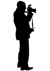 Man with a camera on white background
