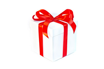 Closed Gift Box with Red Ribbon and Red Bow
