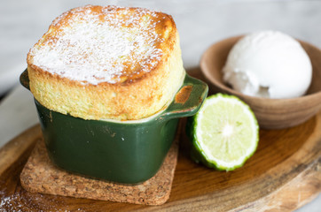 bergamot souffle and coconut ice cream