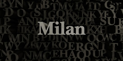 Milan - Stock image of 3D rendered metallic typeset headline illustration.  Can be used for an online banner ad or a print postcard.