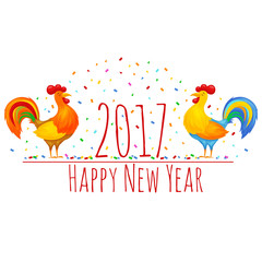 Vector illustration of rooster, cock, symbol of 2017 New Year  on the Chinese calendar. Merry Christmas, happy New Year illustration. greeting card