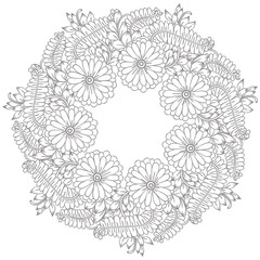 Fototapeta premium Vector floral frame in black and white. Can use for coloring and