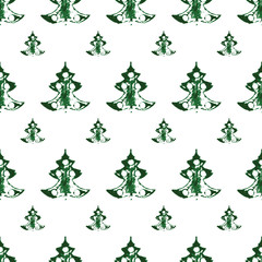 seamless pattern, prints of Christmas trees of various sizes