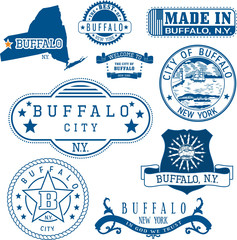 Set of stamps and signs of Buffalo city, NY
