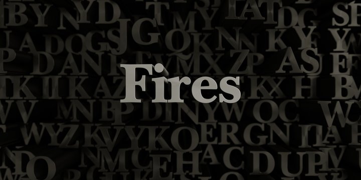 Fires - Stock image of 3D rendered metallic typeset headline illustration.  Can be used for an online banner ad or a print postcard.