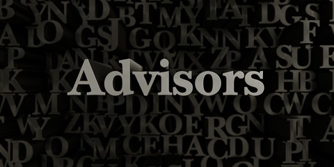 Advisors - Stock image of 3D rendered metallic typeset headline illustration.  Can be used for an online banner ad or a print postcard.