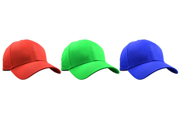 Colorful fashion caps isolated on white background.