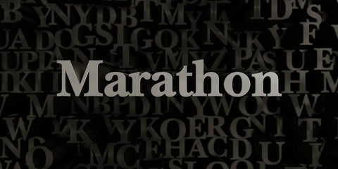 Marathon - Stock image of 3D rendered metallic typeset headline illustration.  Can be used for an online banner ad or a print postcard.