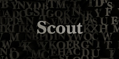 Scout - Stock image of 3D rendered metallic typeset headline illustration.  Can be used for an online banner ad or a print postcard.
