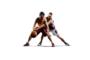 Basketball players in action isolated on white