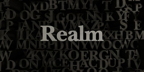 Realm - Stock image of 3D rendered metallic typeset headline illustration.  Can be used for an online banner ad or a print postcard.