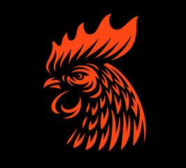 Head rooster illustration on dark background