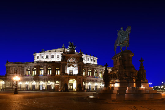 Semperoper (Saxon State Opera) and monument to King John of Saxony, Dresden, Germany