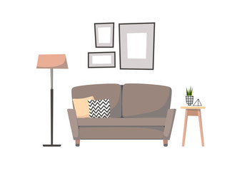 Fototapeta premium Flat vector illustration - Home interior. Сozy living room 