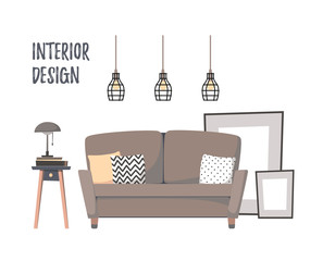 Flat vector illustration - Home interior. Сozy living room 