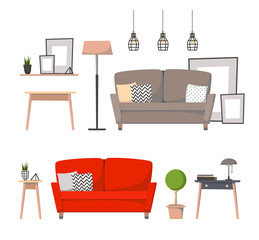 Flat vector illustrations - Design elements of home interior 