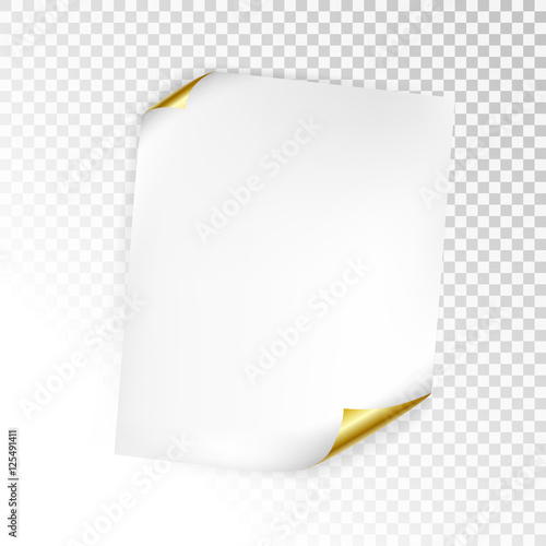 "White sheet of paper on transparent background. Vector illustration