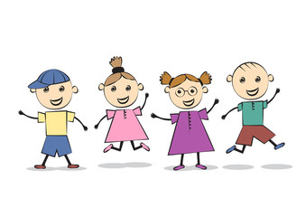 Happy Kids Best Friends - Vector Illustration, Graphic Design. Flat Color Design. For Web, Websites, App, Print, Presentation Templates, Mobile Applications, Promotional Materials