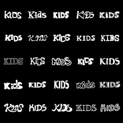 Kids Text Icons Set - Isolated On Black Background, Vector Illustration, Graphic Design. For Web, Websites, App, Print, Presentation Templates, Mobile Applications, Promotional Materials