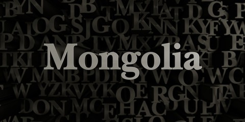 Mongolia - Stock image of 3D rendered metallic typeset headline illustration.  Can be used for an online banner ad or a print postcard.
