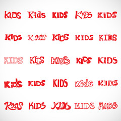 Fototapeta na wymiar Kids Text Icons Set - Isolated On White Background, Vector Illustration, Graphic Design. For Web, Websites, App, Print, Presentation Templates, Mobile Applications, Promotional Materials