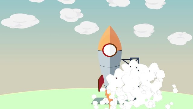 Animation illustration Rocket flat is start up fly in the sky and throw to the space to see the new planet, Project start up for business creative idea to successful.