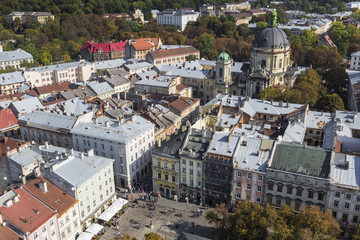 Fototapeta premium Lviv City from above. Central part of the old city of Lvov. Ukraine