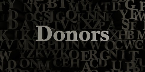 Donors - Stock image of 3D rendered metallic typeset headline illustration.  Can be used for an online banner ad or a print postcard.