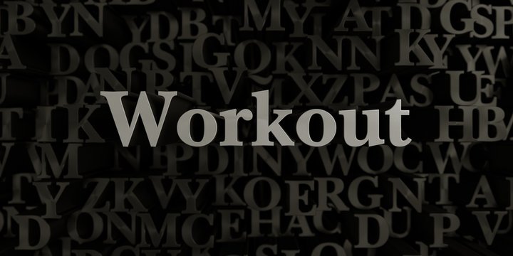 Workout - Stock image of 3D rendered metallic typeset headline illustration.  Can be used for an online banner ad or a print postcard.