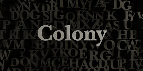 Colony - Stock image of 3D rendered metallic typeset headline illustration.  Can be used for an online banner ad or a print postcard.