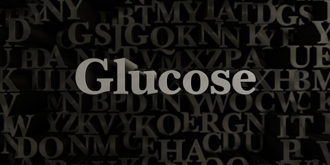 Glucose - Stock image of 3D rendered metallic typeset headline illustration.  Can be used for an online banner ad or a print postcard.