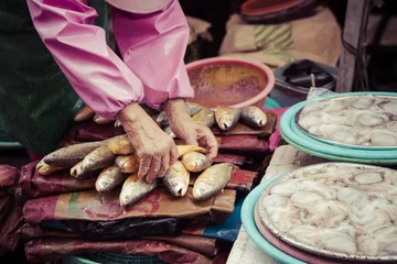 Foto op Canvas Fresh fish and seafood at Jagalchi Fish market, Busan, South Korea. © Curioso.Photography
