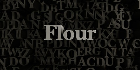 Flour - Stock image of 3D rendered metallic typeset headline illustration.  Can be used for an online banner ad or a print postcard.