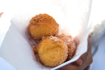 Quark balls in paper wrap - traditional bavarian treat, similar to donuts