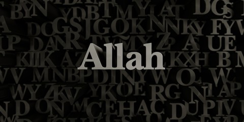 Allah - Stock image of 3D rendered metallic typeset headline illustration.  Can be used for an online banner ad or a print postcard.
