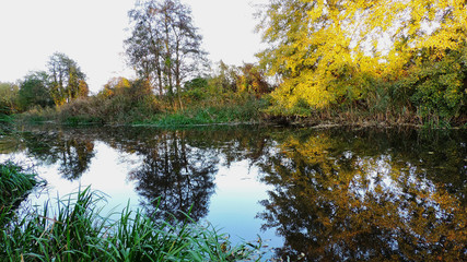 Fluss im Herbst mit Spiegelung  