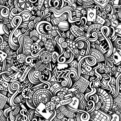 Cartoon hand drawn casino doodles seamless pattern