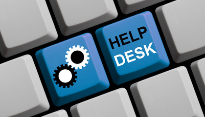 Blaue Computer Tastatur: Helpdesk - obrazy, fototapety, plakaty