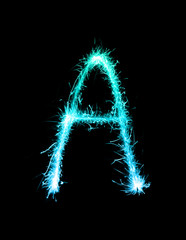 Sparkler firework light alphabet A (Capital Letters) at night