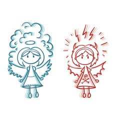 Angel and demon sketch, vector.