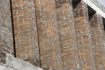 brick pillar in the tunnel of red brick. architecture