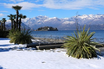 View to Isola Bella, Winter in Stresa at Lake Maggiore, Piedmont Italy 