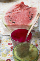 ripe watermelon cut half