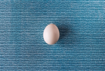 White egg on blue background in center. Design, art, minimalism